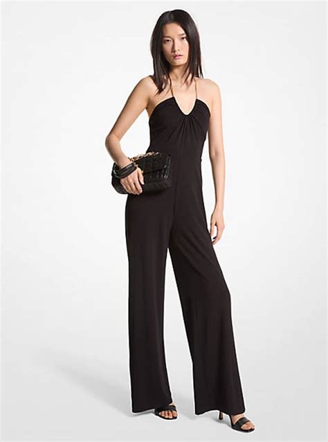 michael kors black halter jumpsuit cropped|Stretch Jersey Halter Jumpsuit .